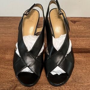 Naturalizer Barrie, Black Smooth High Heel (3")  Sandal size 9.5